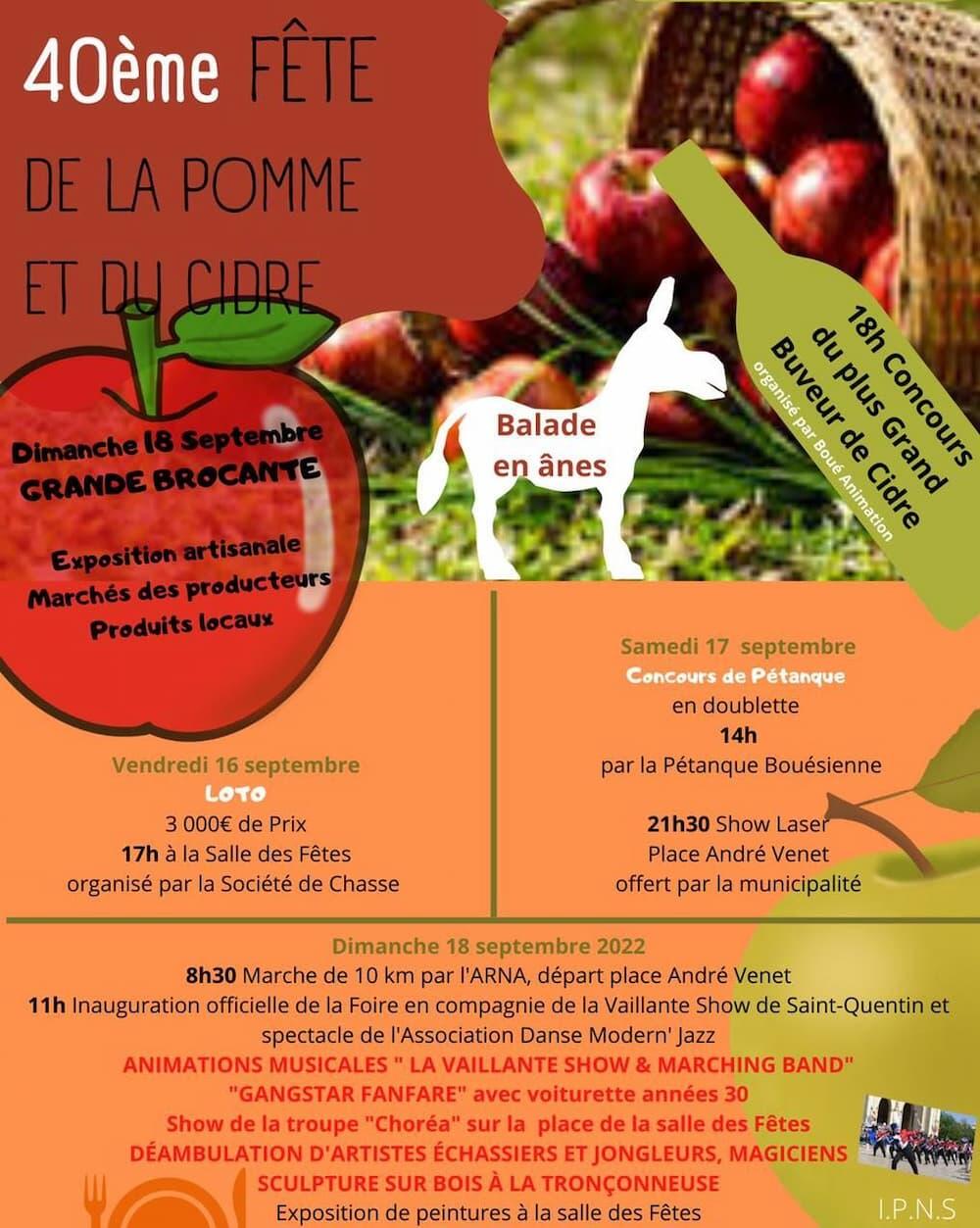 Le programme complet de la fête de la pomme et du cidre 2022 de Boué 