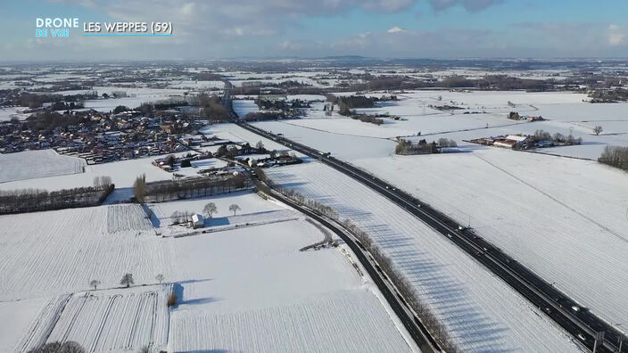 La région Hauts-de-France sous la neige vue du ciel