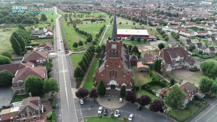 Drone de vue : L'église Notre-Dame-des-Mineurs de Waziers