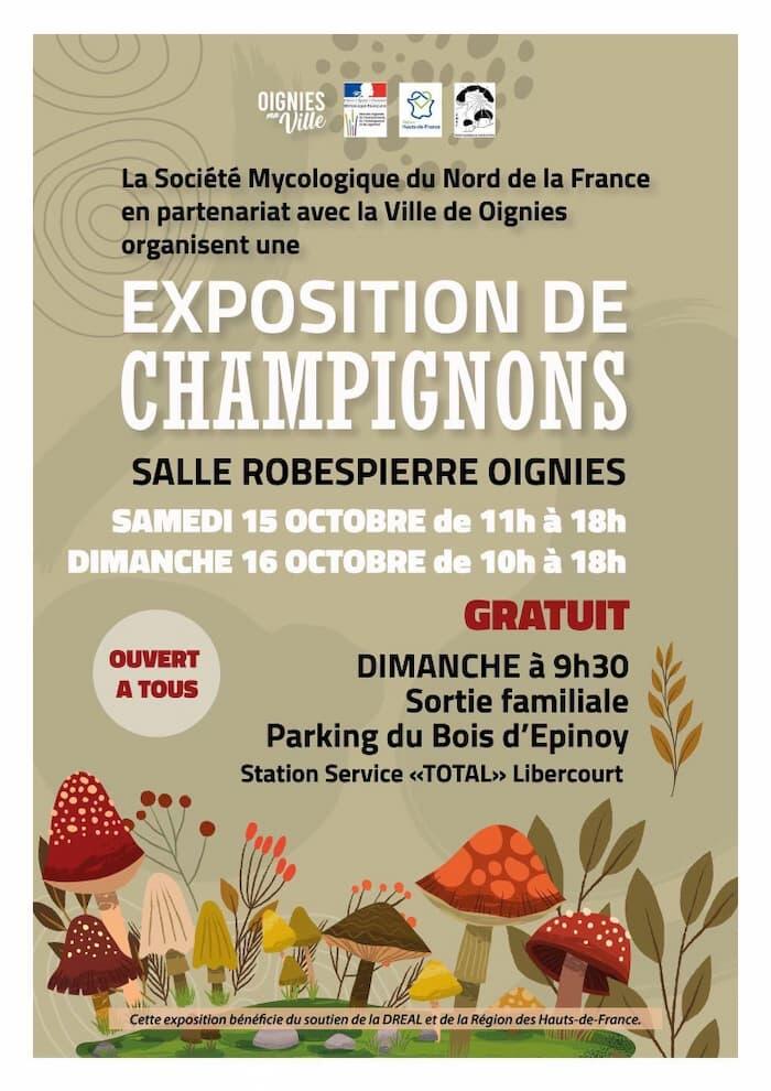 Exposition gratuite de champignons à Oignies (15 et 16 octobre 2022) salle Robespierre.