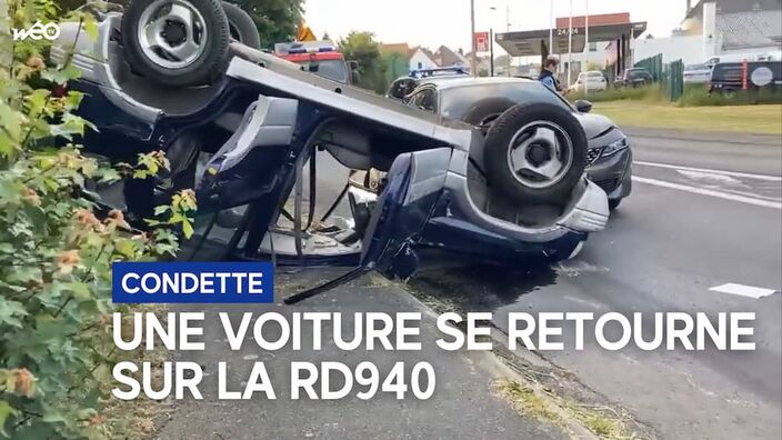 Accident à Condette : une voiture se retourne sur la RD940