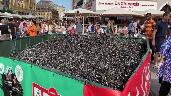 Lille : toujours un grand succès pour le tas de moules de la Braderie, place rihour