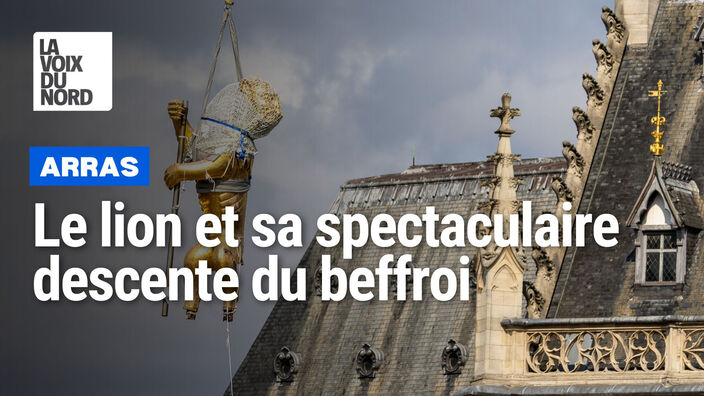 Arras : spectaculaire descente du lion du beffroi