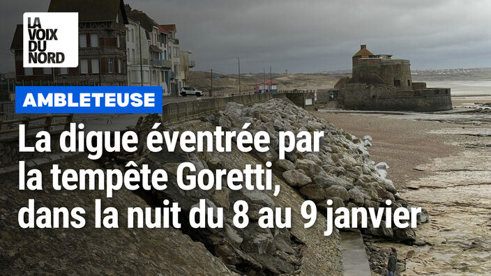 La digue d’Ambleteuse éventrée après le passage de la tempête Goretti